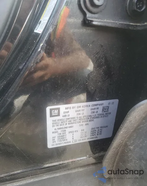 2022 Chevrolet Trailblazer Lt z USA, uszkodzony, nr VIN KL79MRSL9NB148681